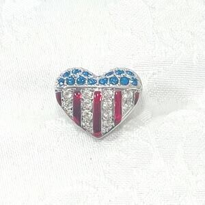 Swarovski Patriotic Red White Blue Heart Lapel Pin Flag USA Brooch 9/11 Brave